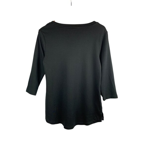 Isaac Mizrahi Live Essential Black 3/4 Sleeve Cotton Blend Top Size M - Picture 2 of 5
